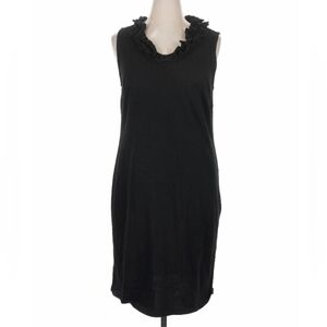 Talbots $168 Black Cotton Ruffle Trim Neck Black Knee Length Shift Dress sz 2X